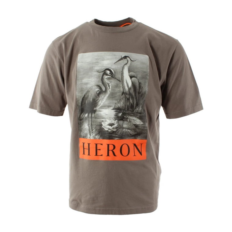 Szara Bawełniana Koszulka z Logo dla Mężczyzn Heron Preston