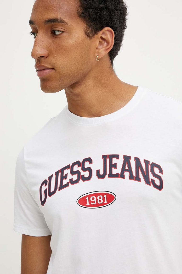 Guess Jeans t-shirt bawełniany męski kolor biały z nadrukiem M4YI57 K8HM0