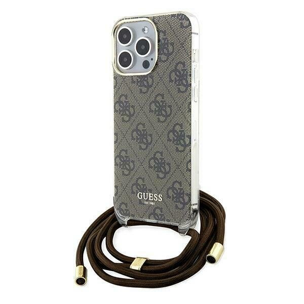 Guess GUHCP15LHC4SEW iPhone 15 Pro 6.1" brązowy/brown hardcase Crossbody Cord 4G Print