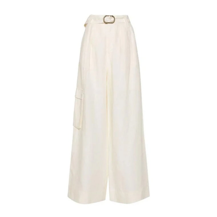 Ivory Wide Leg Spodnie z Lnu Twinset