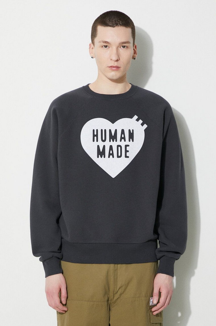Human Made bluza Sweatshirt męska kolor szary z kapturem z nadrukiem HM26CS041