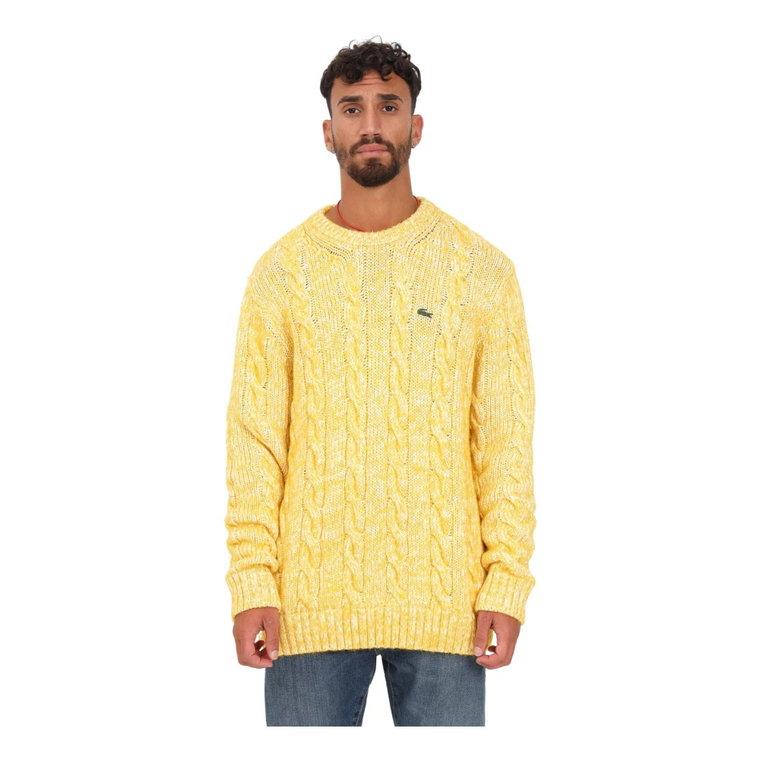 Żółty Sweter z Klasycznym Okrągłym Dekoltem Lacoste