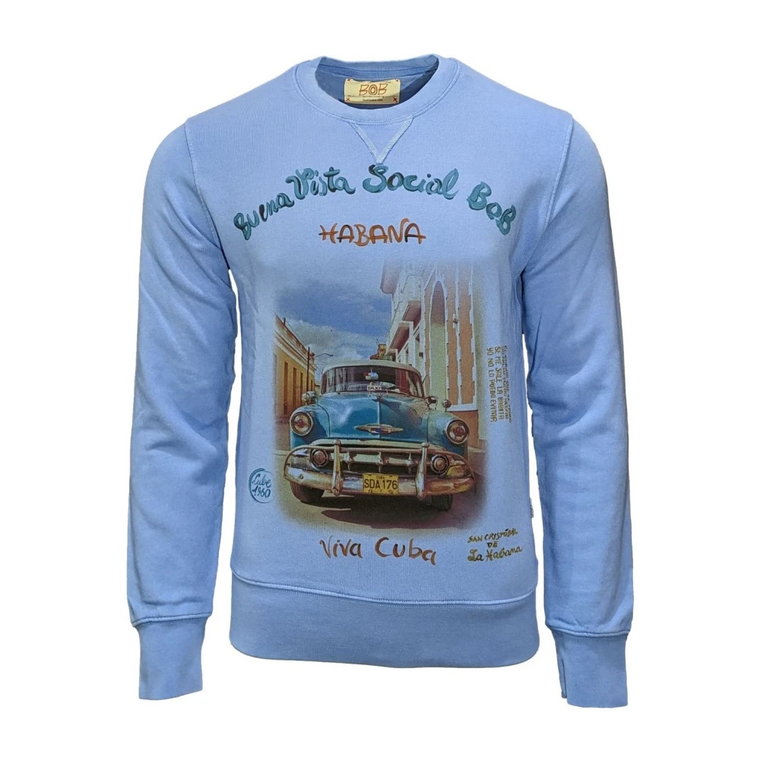 Vintage Niebieski Sweter z Okrągłym Dekoltem Bob