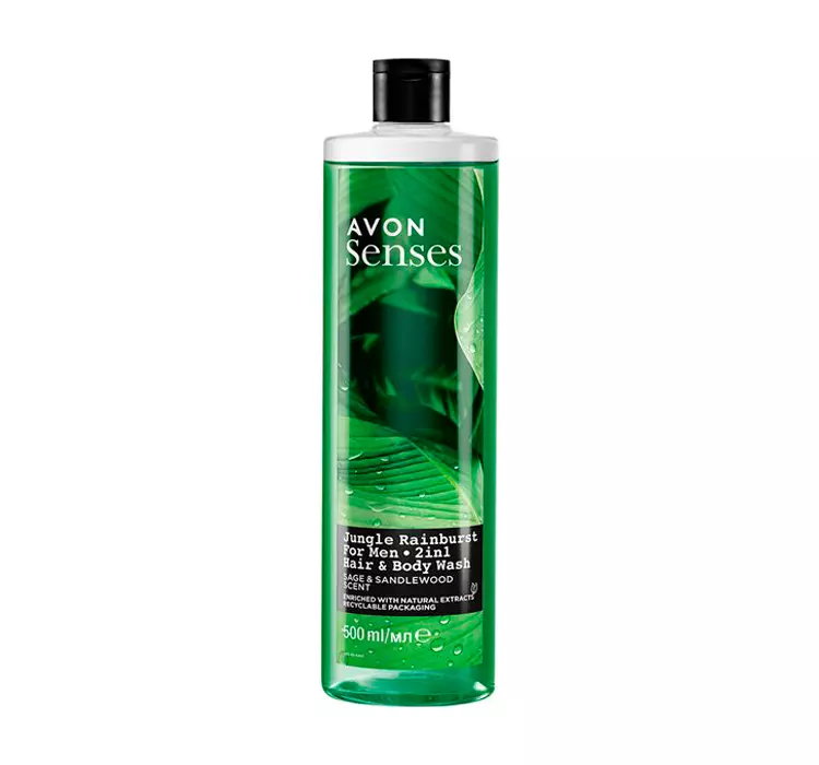 AVON SENSES JUNGLE RAINBURST FOR MEN 2W1 ŻEL DO MYCIA CIAŁA I WŁOSÓW DLA MĘŻCZYZN 500ML