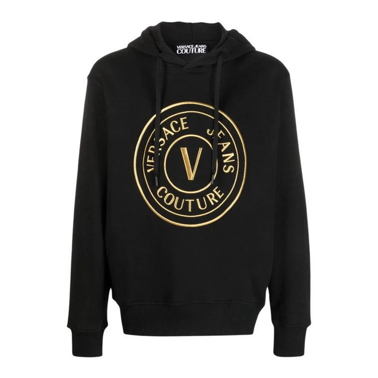 Czarny sweter z kapturem i nadrukiem logo Versace