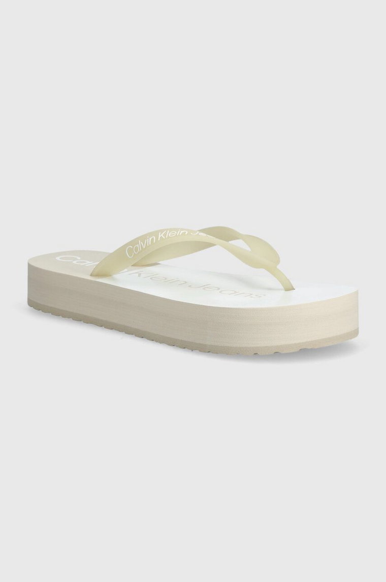 Calvin Klein Jeans japonki BEACH SANDAL FLATFORM MONOLOGO damskie kolor beżowy na platformie YW0YW01617