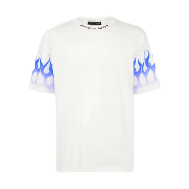 Biała koszulka z niebieskimi płomieniami Vision OF Super