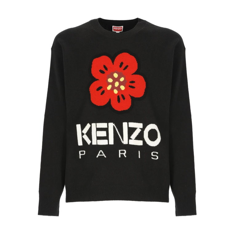 Czarny wełniany sweter z haftem Boke Flower Kenzo
