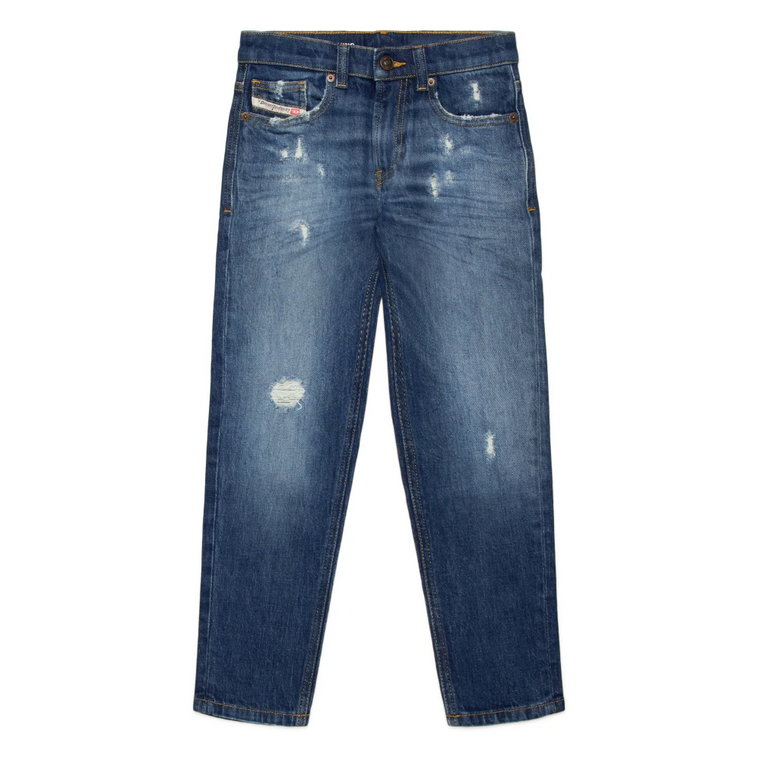 Średnio niebieskie zwężane jeansy z przetarciami - D-Lucas Diesel