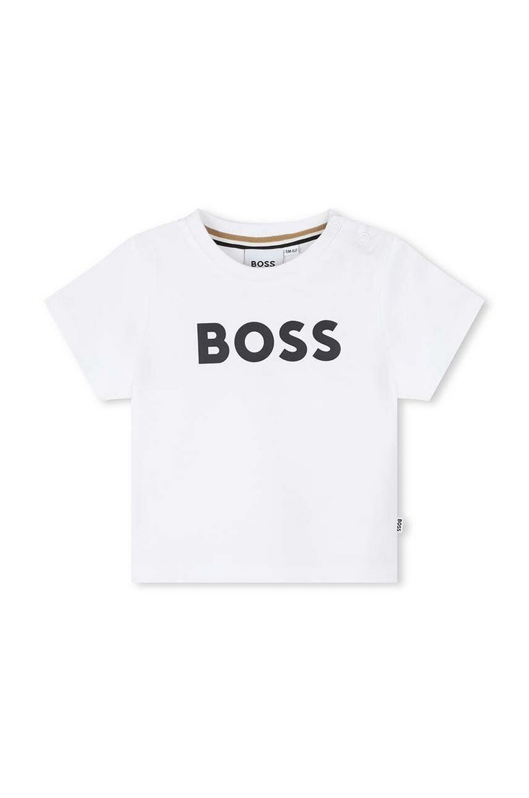 BOSS t-shirt bawełniany niemowlęcy kolor biały z nadrukiem