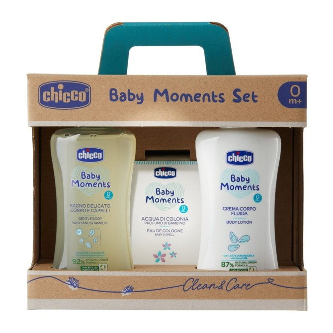 Chicco Baby Moments zestaw płyn do kąpieli 200ml + balsam 200ml + woda toaletowa 100ml