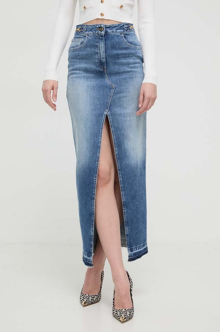 Elisabetta Franchi spódnica jeansowa kolor niebieski maxi ołówkowa GJ29I41E2