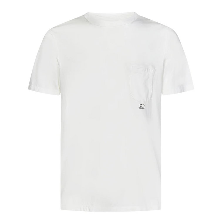 Biała Stylowa Koszulka z Nadrukiem Logo i Kieszenią C.p. Company