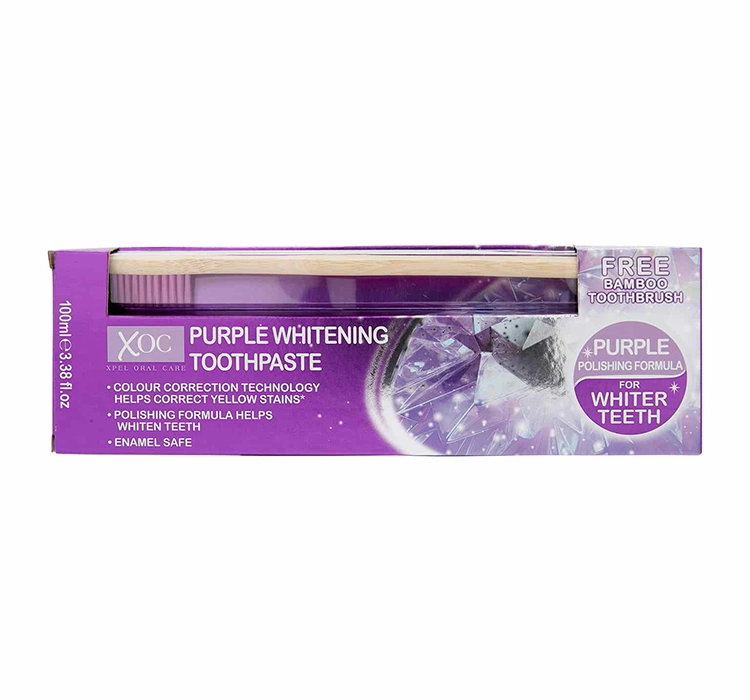 XPEL XOC PURPLE WHITENING ZESTAW PASTA DO ZĘBÓW 100ML + SZCZOTECZKA BAMBUSOWA