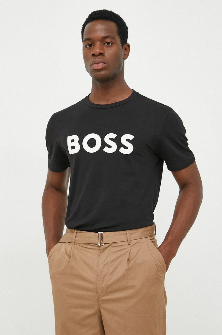 BOSS t-shirt bawełniany BOSS CASUAL kolor czarny z nadrukiem 50481923