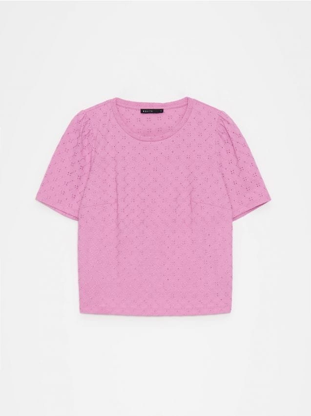 Mohito - Różowa bluzka z ażurowym wzorem - fioletowy