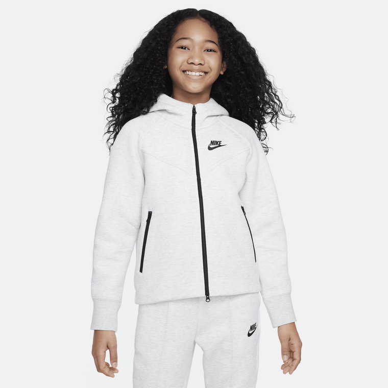 Rozpinana bluza z kapturem dla dużych dzieci (dziewcząt) Nike Sportswear Tech Fleece - Szary