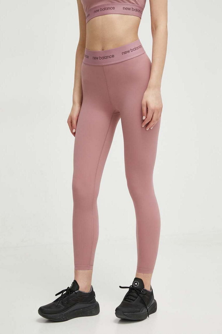 New Balance legginsy treningowe Sleek WP41177RSE kolor różowy z nadrukiem
