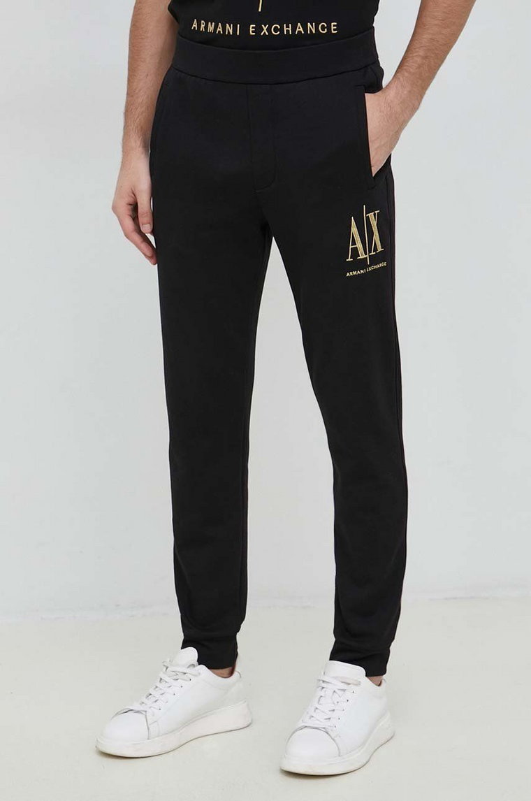 Armani Exchange spodnie dresowe bawełniane męskie kolor czarny z aplikacją 8NZPPQ ZJ1ZZ NOS