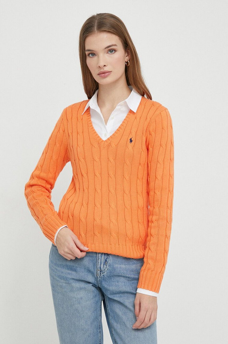 Polo Ralph Lauren sweter bawełniany kolor pomarańczowy lekki