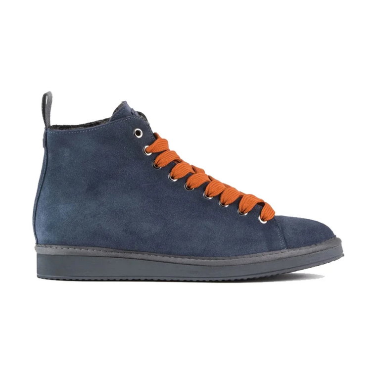 P01 Blue Suede Ankle Boots with orange laces Panchic