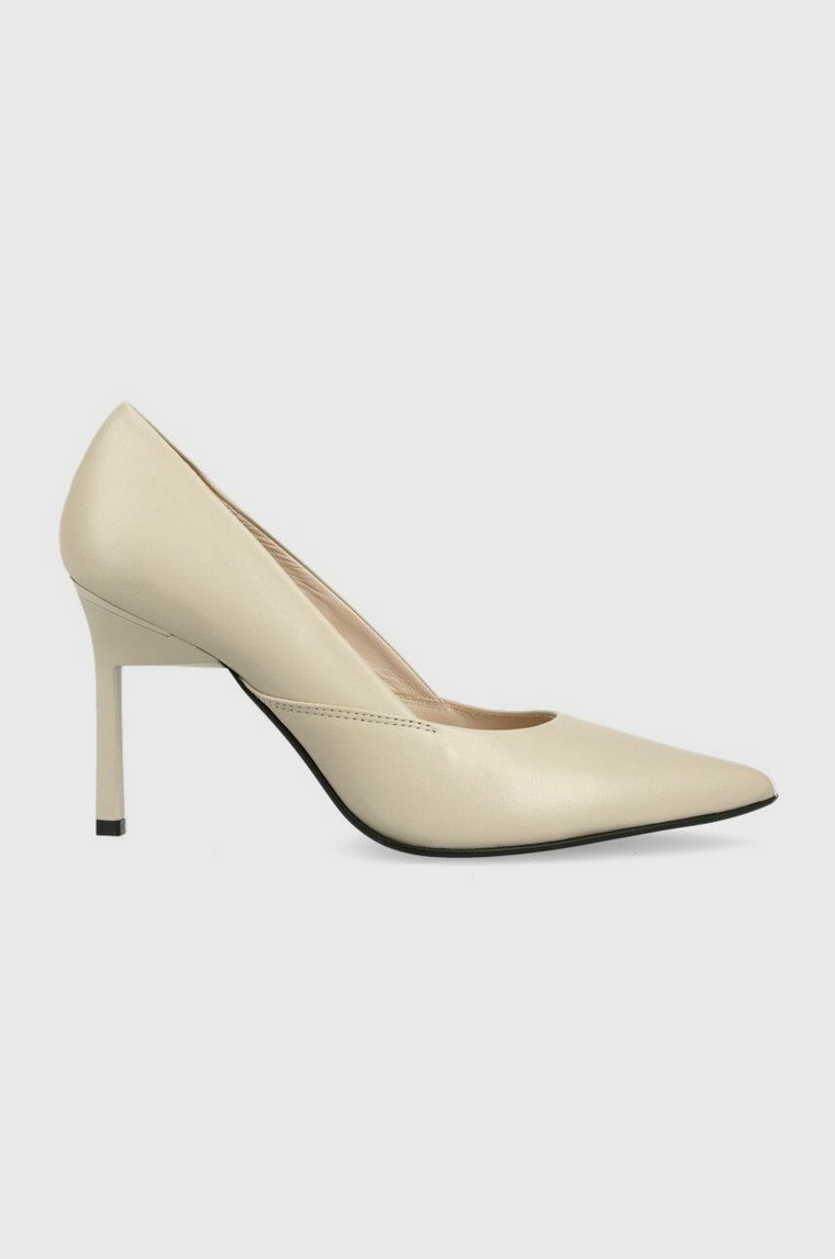 Calvin Klein szpilki skórzane GEO STILETTO PUMP 90 kolor beżowy HW0HW01769