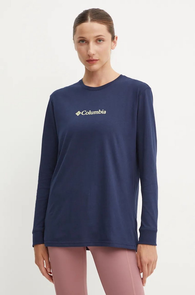 Columbia longsleeve bawełniany kolor granatowy