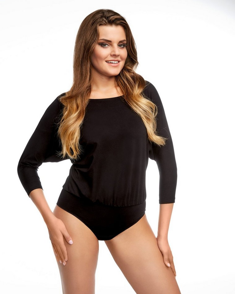 Gładkie body damskie rękaw 3/4 MARITA czarne  XL