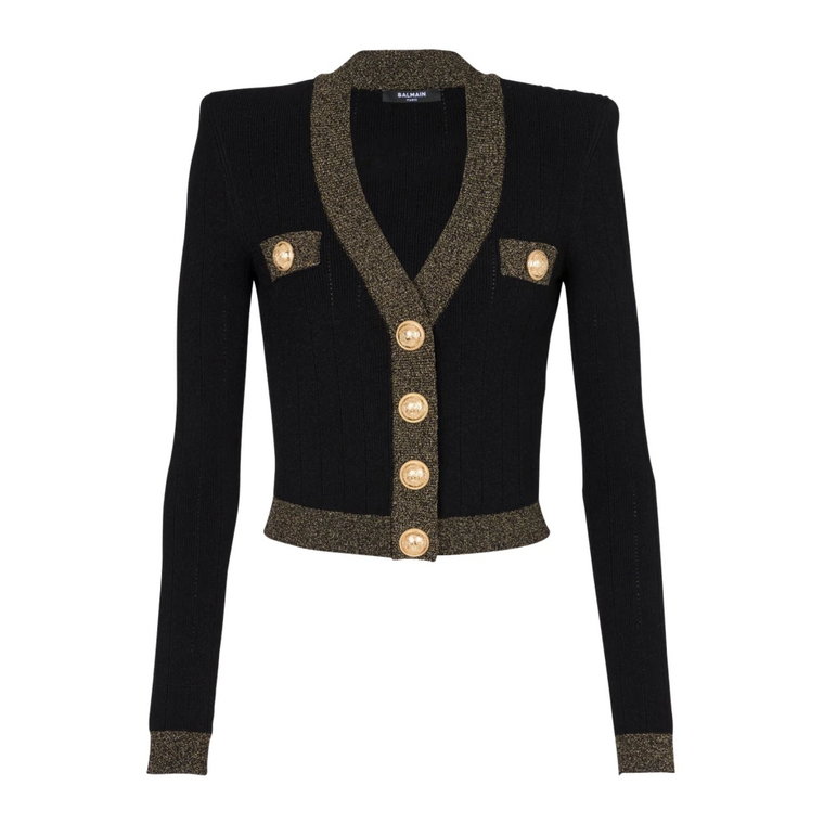 Cropped knit cardigan with gold trim Balmain