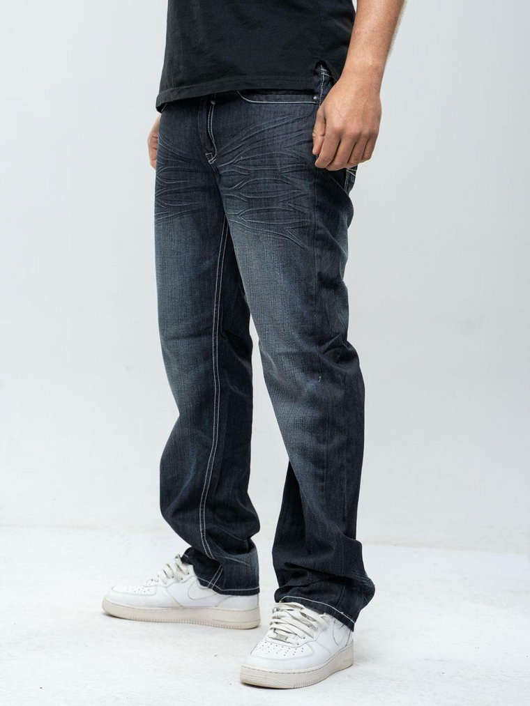 Spodnie Jeansowe Slim Royal Blue Black Lined Ciemne Niebieskie