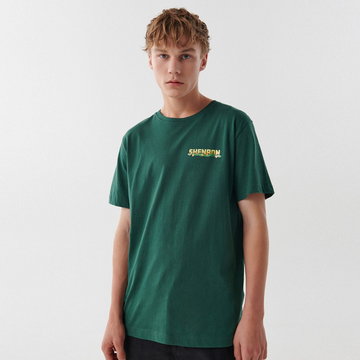 Cropp - Ciemnozielony t-shirt z nadrukiem - Zielony