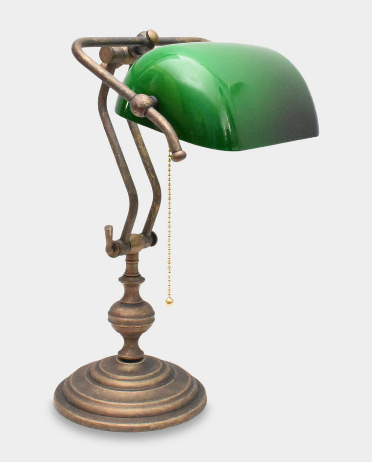 Lampa Gabinetowa Bankierska Vintage Szmaragdowa / Rzeźby z brązu