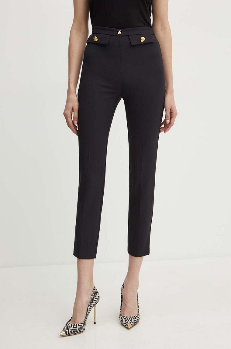 Elisabetta Franchi spodnie damskie kolor czarny dopasowane high waist PA02446E2