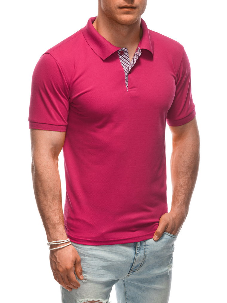 Koszulka męska Polo bez nadruku S1929 - różowa