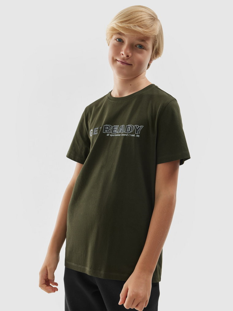 T-shirt z nadrukiem chłopięcy - khaki