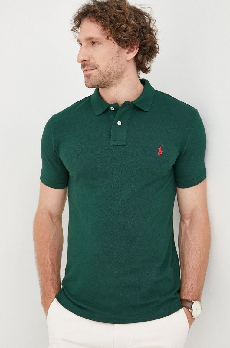 Polo Ralph Lauren polo bawełniane 710795080018 kolor zielony gładki