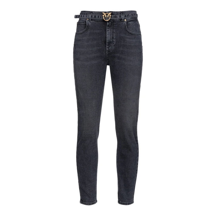 Czarne obcisłe jeansy z elastycznym denimem i paskiem Pitillos