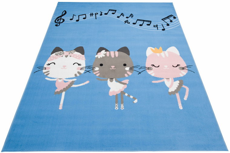 Dziecięcy niebieski dywan w tańczące kotki - Jomi 10X