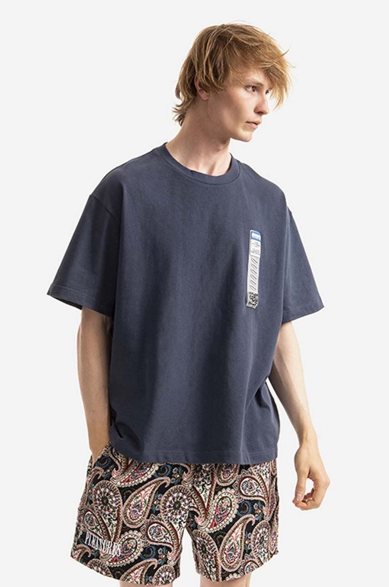 PLEASURES t-shirt bawełniany Shoplift Boxy męski kolor szary z aplikacją P22SP021-SLATE P22SP021-GREEN