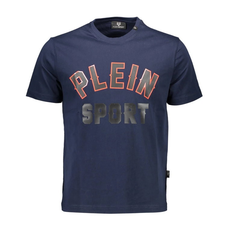 Niebieska Bawełniana Koszulka z Kontrastowymi Szczegółami Plein Sport