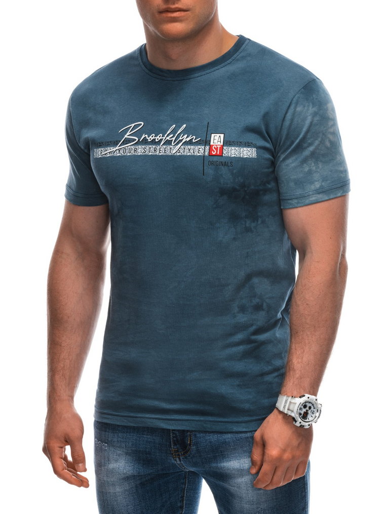 T-shirt męski z nadrukiem S1945 - niebieski
