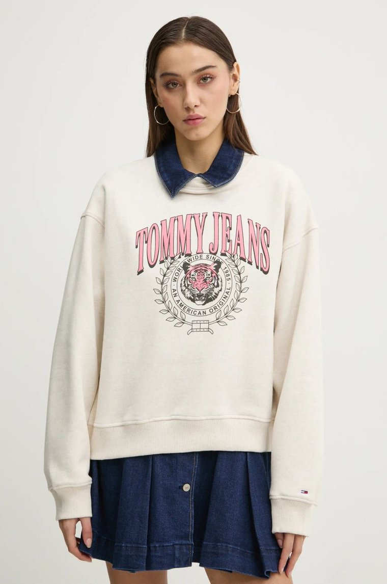 Tommy Jeans bluza damska kolor beżowy z nadrukiem DW0DW20211