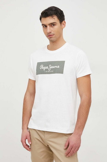 Pepe Jeans t-shirt bawełniany Aaron kolor biały z nadrukiem