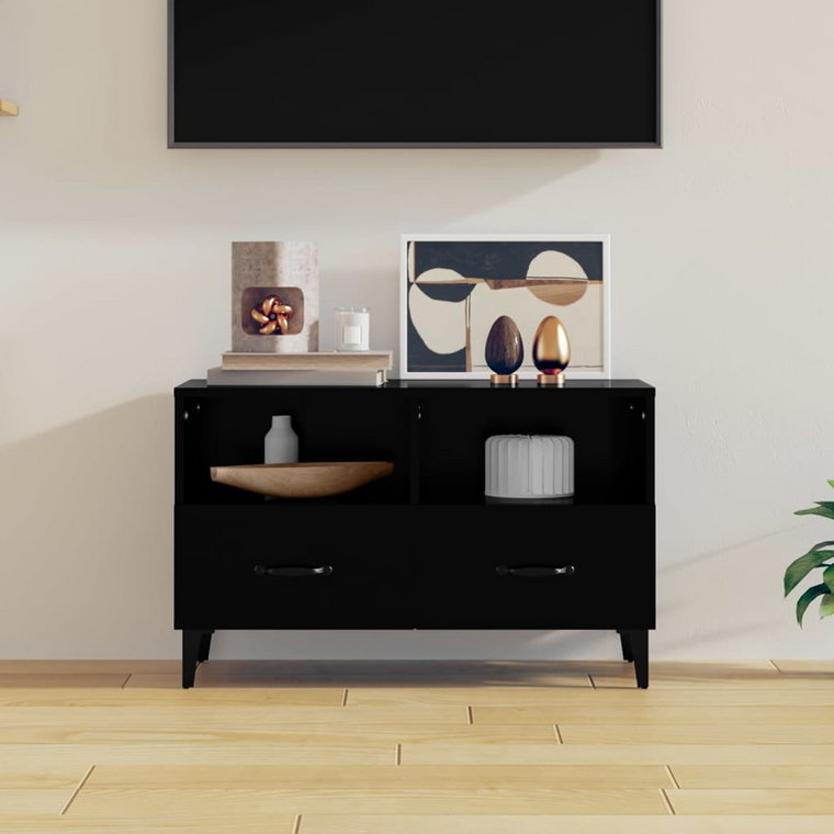 vidaXL Szafka pod TV, czarna, 80x36x50 cm, materiał drewnopochodny