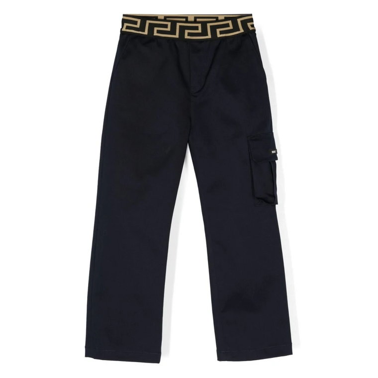 Granatowe bawełniane spodnie chłopięce z gabardyny Versace