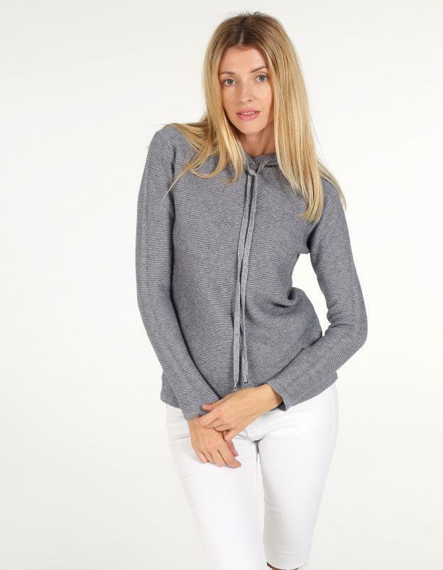 SWETER Z KAPTUREM S1811 GRIGIO