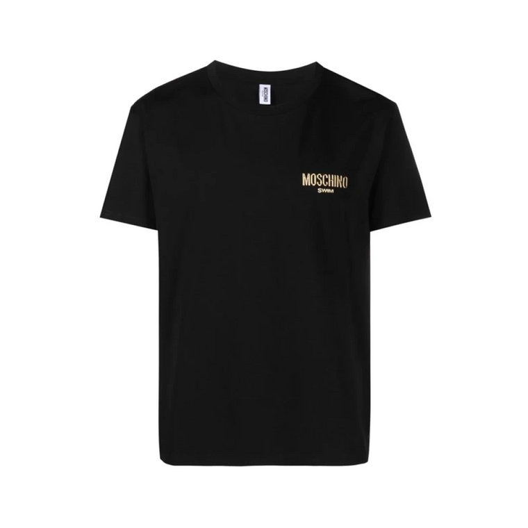 Czarna Koszulka z Złotym Logo Moschino