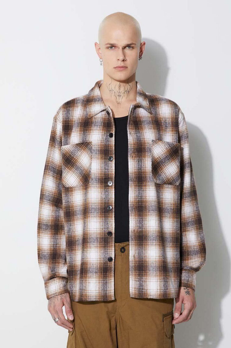 Taikan koszula Heavyweight Plaid Shirt męska kolor brązowy regular z kołnierzykiem klasycznym TW0003.BRN