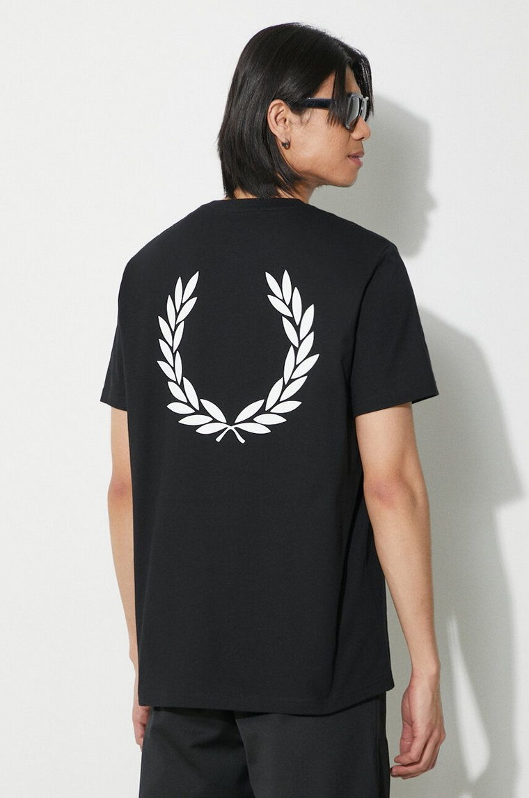 Fred Perry t-shirt bawełniany Rear Powder Laurel Graphic Tee męski kolor czarny z aplikacją M7784.102