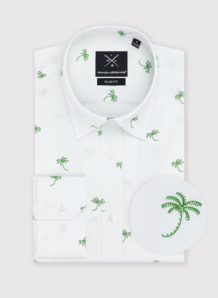 Biała koszula męska w zielone palmy